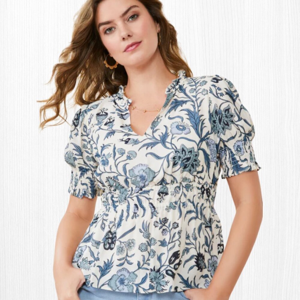 Spartina 449 Blouse Floral Cream SZ Med